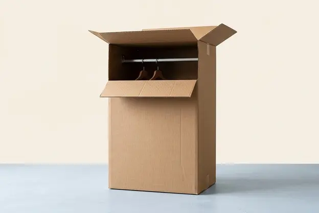 Wardrobe box with rail
